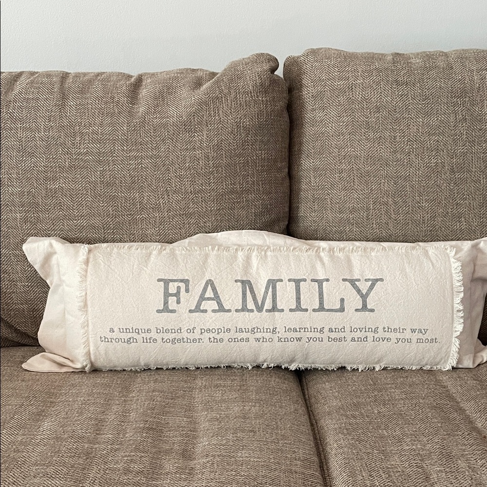 Accent pillow-  FAMILY- Cream and Gray - Family Accent Pillow- 33” x 14”